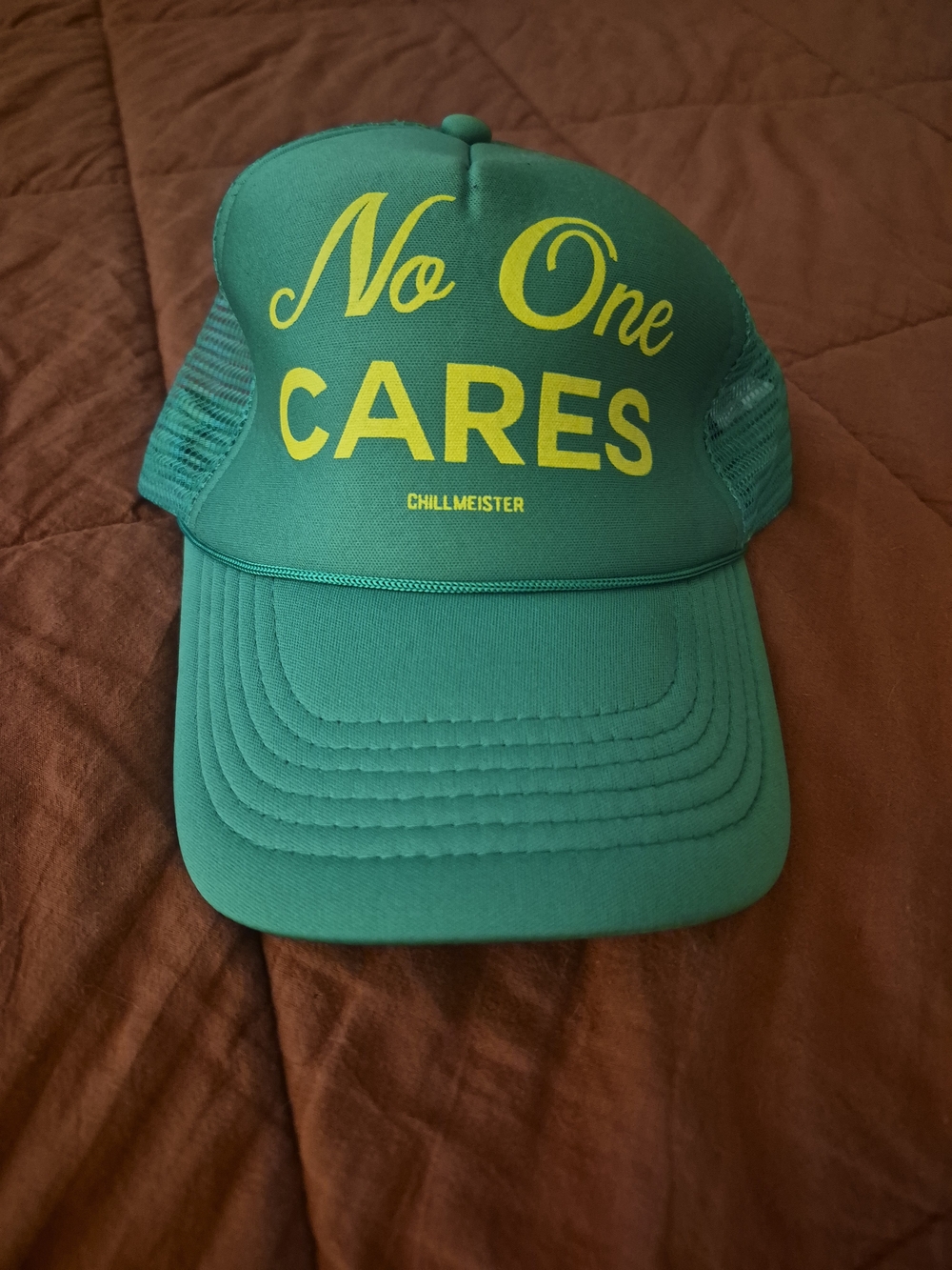 Green 'No One Cares' Trucker Hat